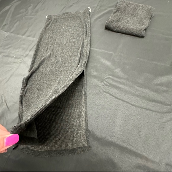 Pull-On Rib-Knit Maxi Skirt in Heather Gray w/ Slit Sides - Picture 2 of 4